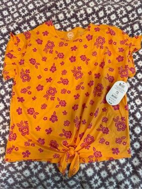 wonder nation Orange Short Sleeve Tee with Pink Floral Print